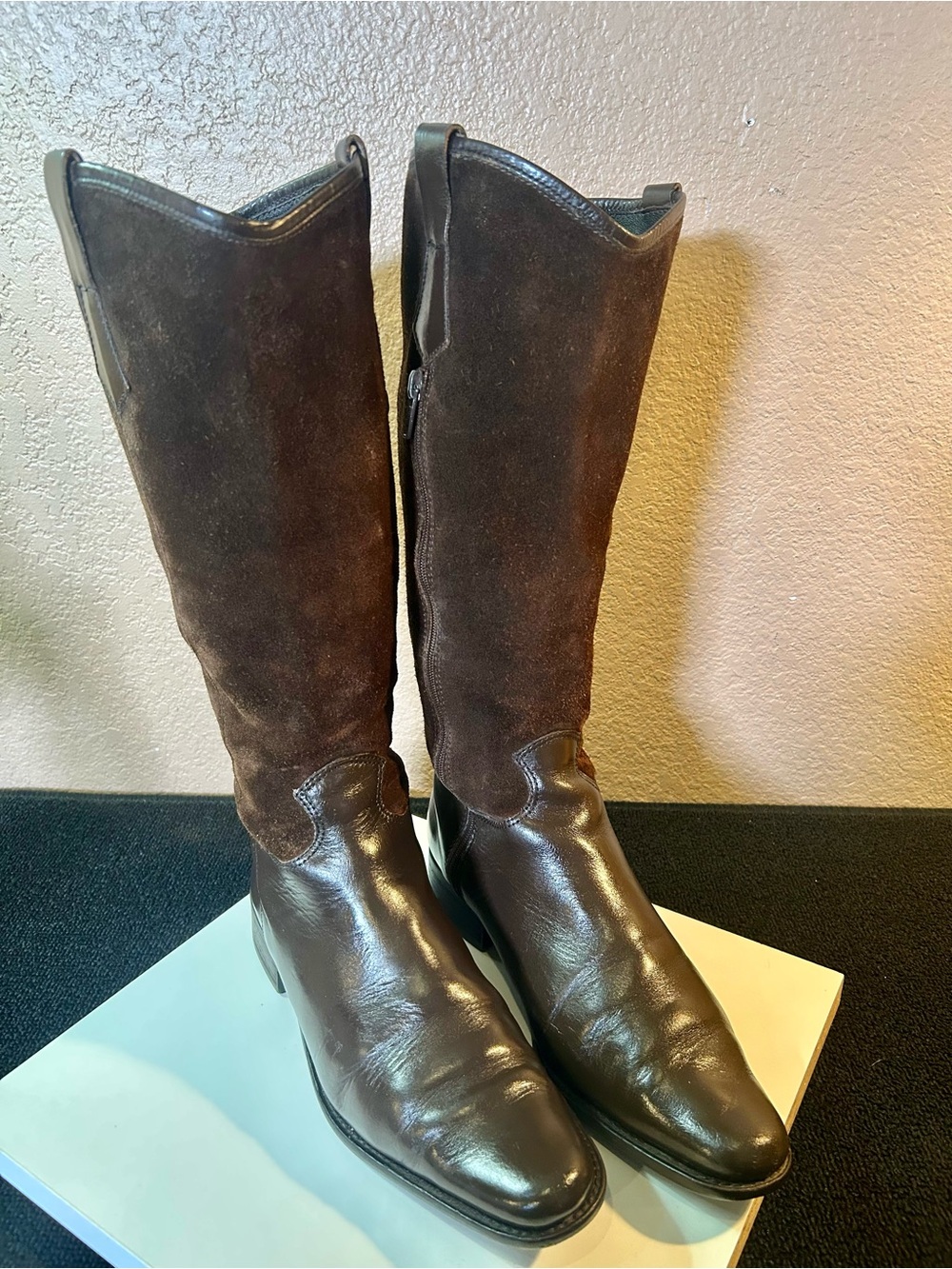 VTG Chocolate Eddie Bauer Tall Equestrian-Style Riding Boots.Made In Italy Sz7.5